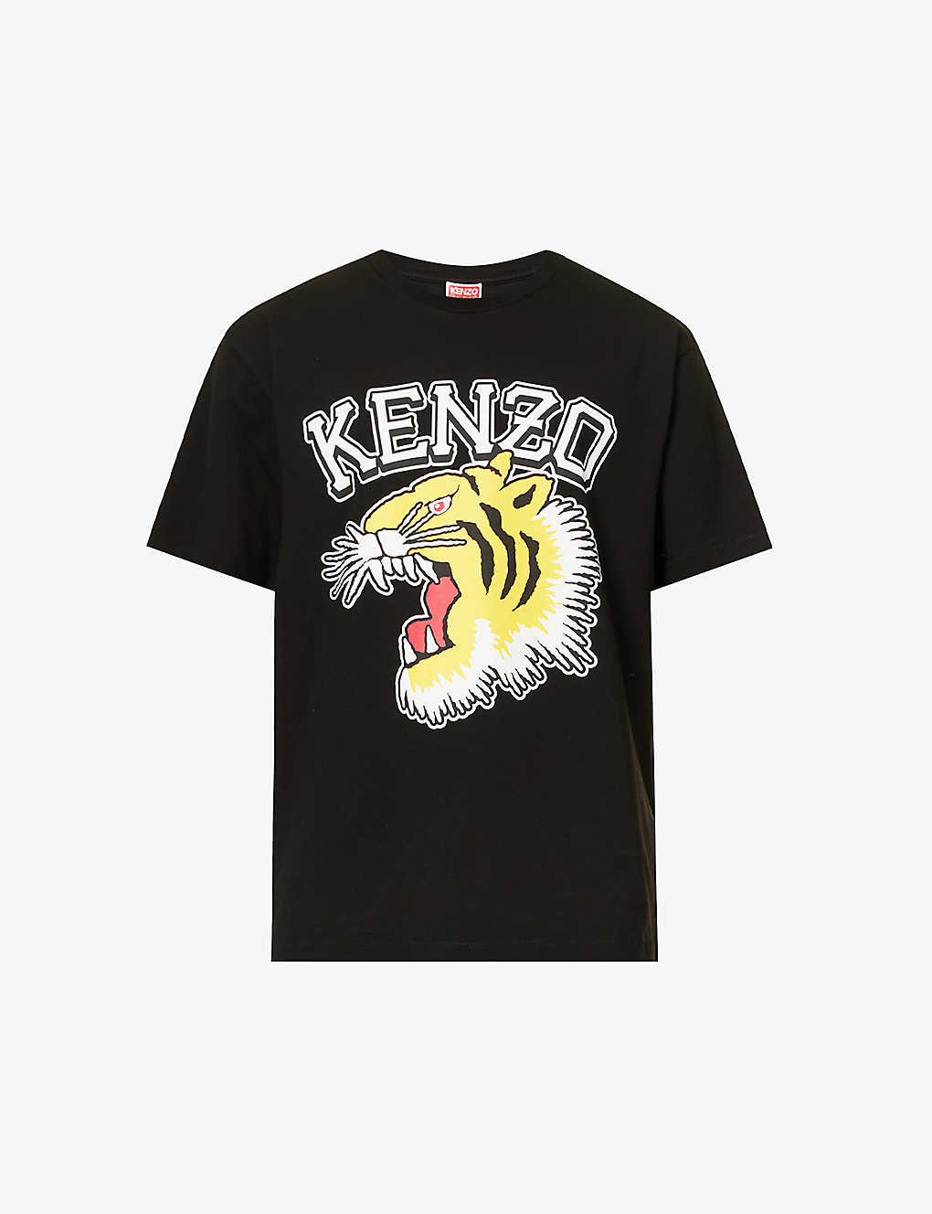 Kenzo Mens Jersey Black Tiger Varsity Brand-print Relaxed-fit Cotton-jersey T-shirt