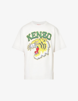 Shop Kenzo Men's Off White Tiger Varsity Brand-print Boxy-fit Cotton-jersey T-shirt