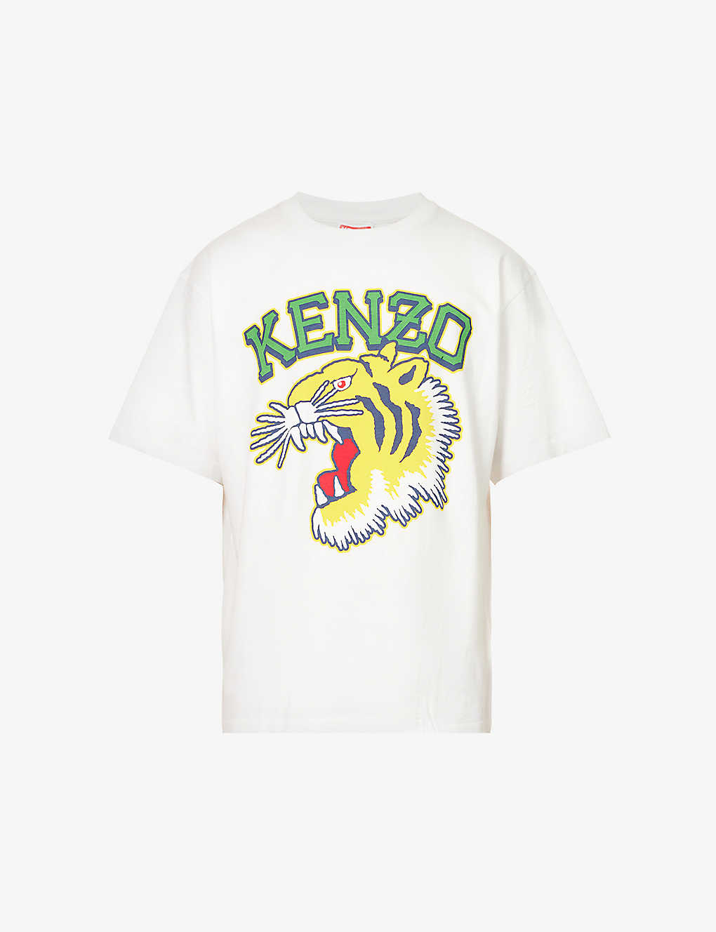 Shop Kenzo Mens Off White Tiger Varsity Brand-print Boxy-fit Cotton-jersey T-shirt