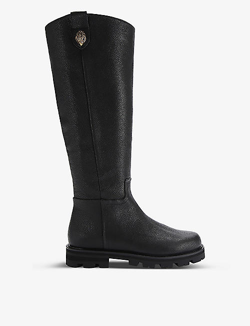 KURT GEIGER LONDON: Carnaby Riding eagle head-embellished leather knee-high boots