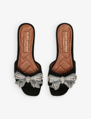 Shop Kurt Geiger London Women's Black Kensington Bow-embellished Velvet Sandals