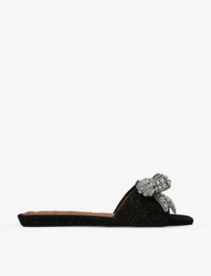 Shop Kurt Geiger London Women's Black Kensington Bow-embellished Velvet Sandals