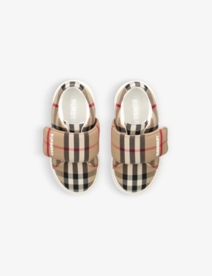 Shop Burberry James Logo-print Checked Canvas Low-top Trainers 0-12 Months In White