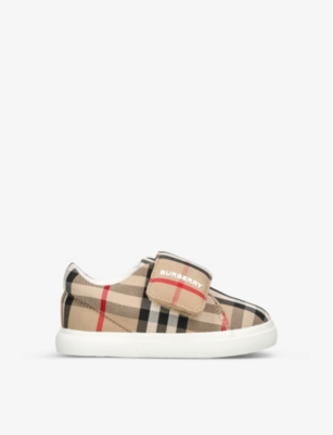 BURBERRY: James logo-print checked canvas low-top trainers 0-12 months