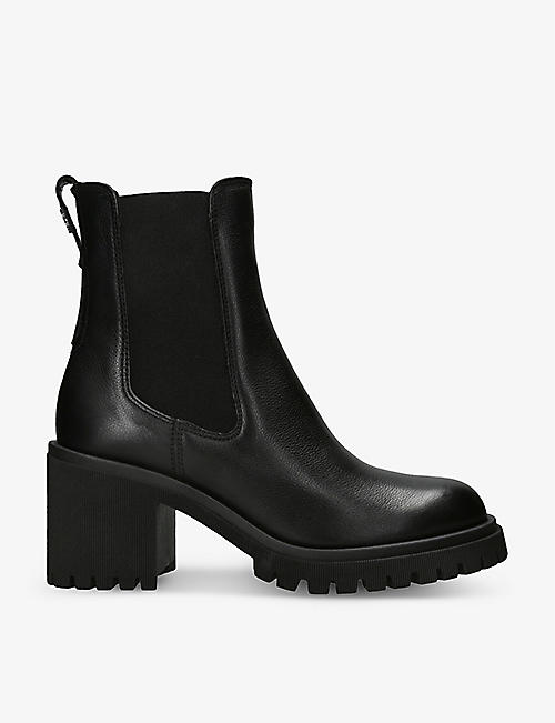 CARVELA COMFORT: Mega logo-plaque leather heeled ankle boots