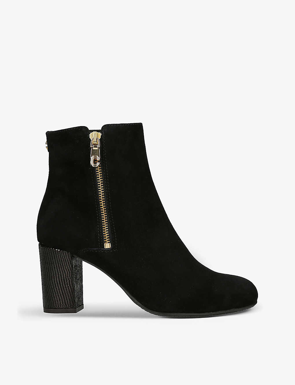 Carvela Comfort Reign Brand-embossed Suede Heeled Ankle Boots In Black