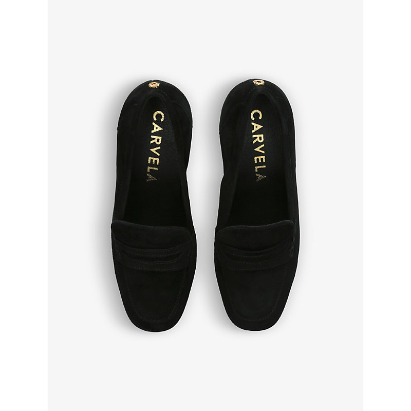 Shop Carvela Comfort Women's Black Reign Brand-embossed Suede Heeled Loafers