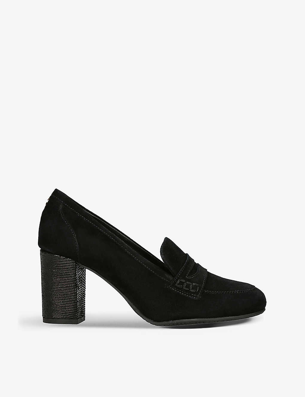 Carvela Comfort Reign Brand-embossed Suede Heeled Loafers In Black