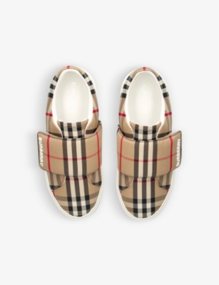Shop Burberry James Logo-print Checked Canvas Low-top Trainers 5-9 Years In White
