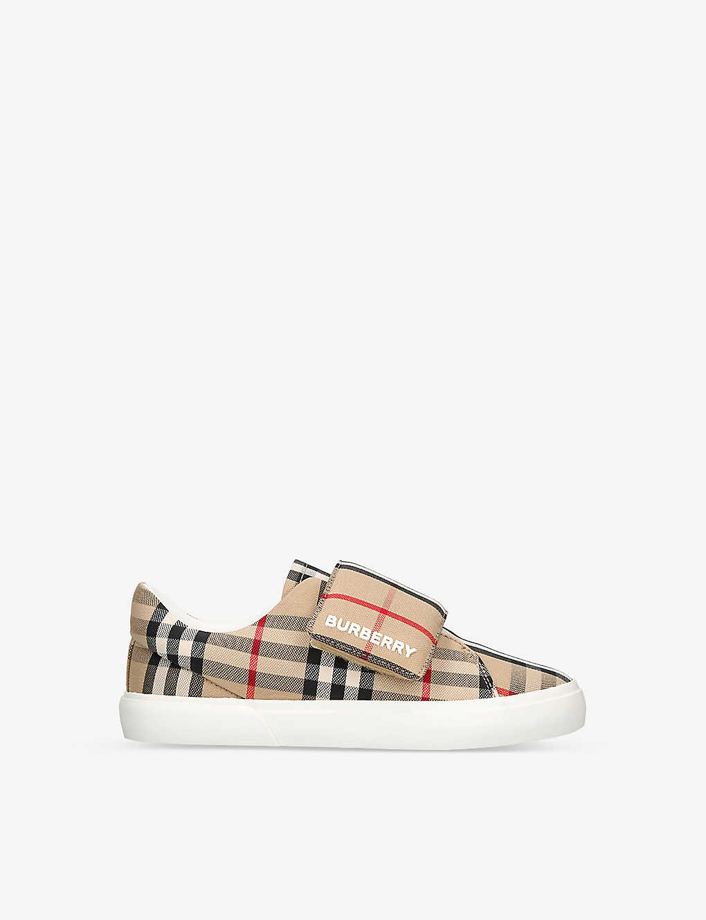 Shop Burberry James Logo-print Checked Canvas Low-top Trainers 5-9 Years In White