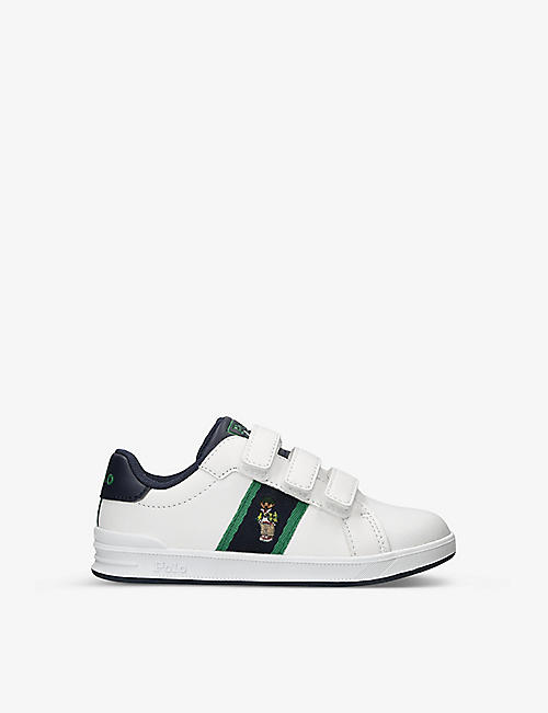 POLO RALPH LAUREN: Boys' Heritage Courts II EZ Polo Bear-embroidered leather low-top trainers 6 months-5 years