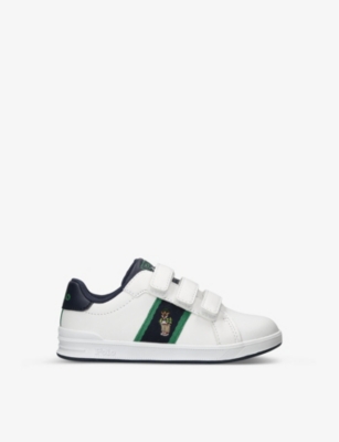 Polo Ralph Lauren Boys White/navy Kids Boys' Heritage Courts Ii Ez Polo Bear-embroidered Leather Low