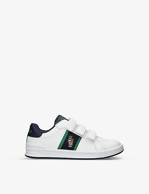 POLO RALPH LAUREN: Boys' Heritage Courts II EZ Polo Bear-embroidered leather low-top trainers 4-9 years