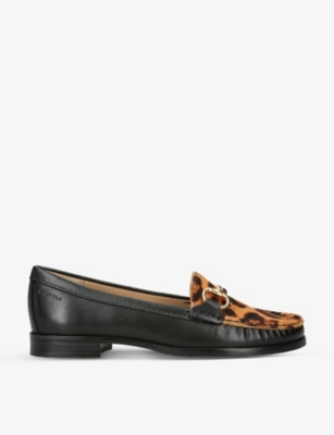 Carvela Comfort Click Leopard-print Leather Loafers In Blk/beige