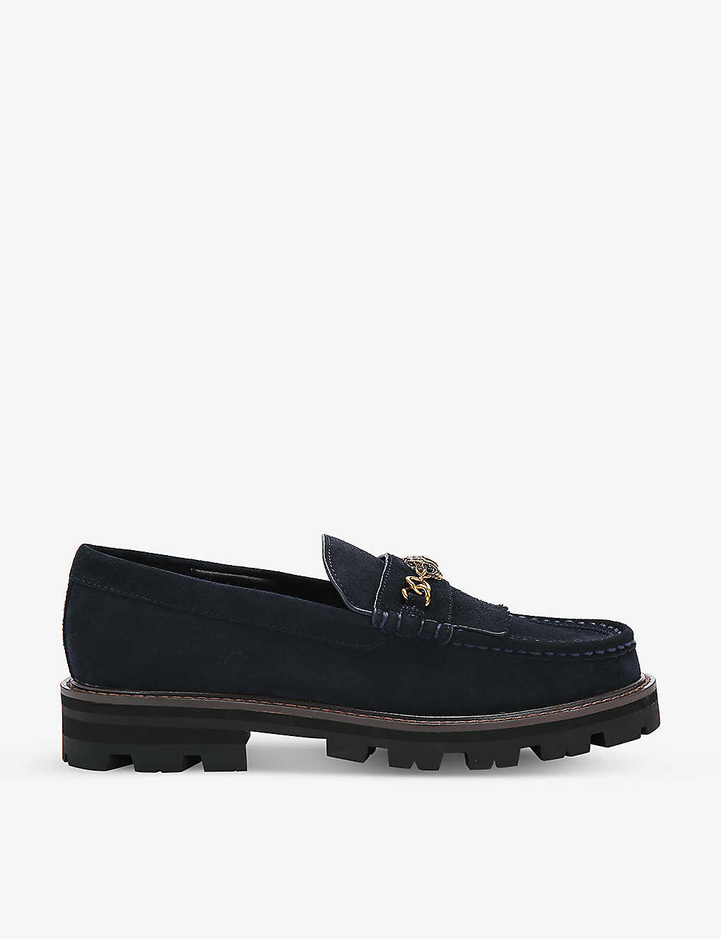 Kurt Geiger London Womens Navy Carnaby Eagle-head Embellished Suede Loafers