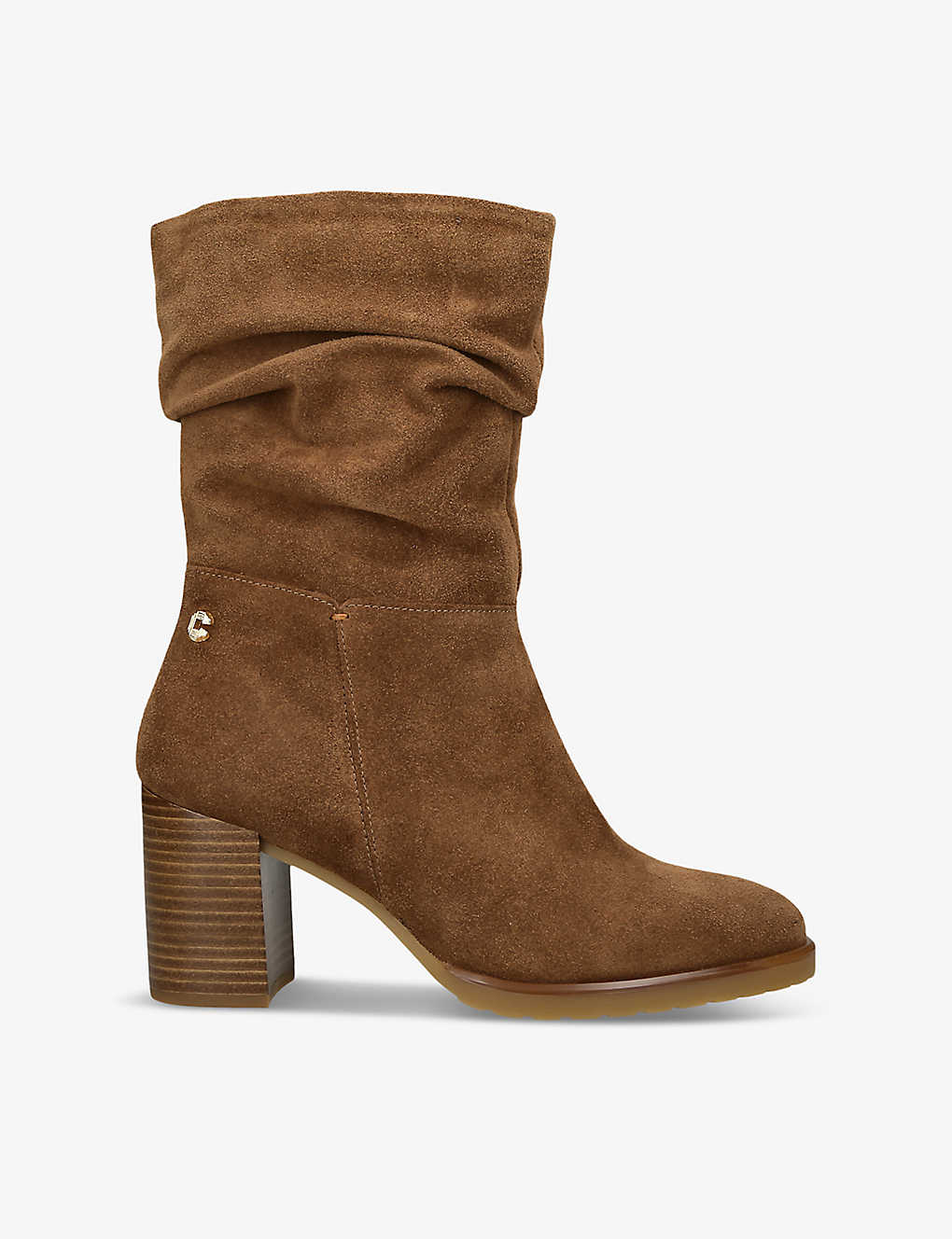 Carvela Comfort Turnup Ruched Suede Heeled Boots In Tan