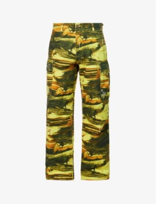 ERL: Surfer-print wide-leg mid-rise cotton trousers