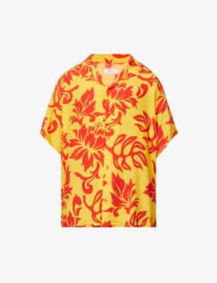 Erl Floral Patterned Short Sleeve Unisex Shirt With Breast Pocke In  Tropical Flowers