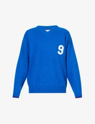Erl Unisex V-neck Knit Football Sweater In Blue | ModeSens