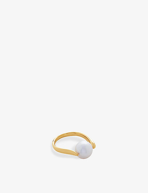 MONICA VINADER: Nura 18ct yellow gold-plated vermeil recycled sterling-silver and fresh-water pearl ring