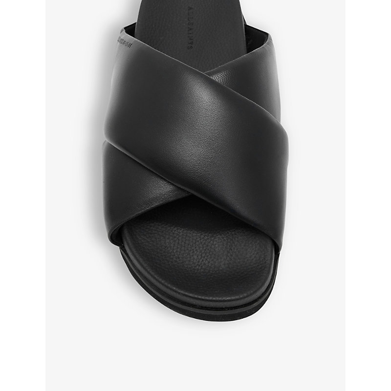 Shop Allsaints Saki Crossover-strap Leather Sandals In Black