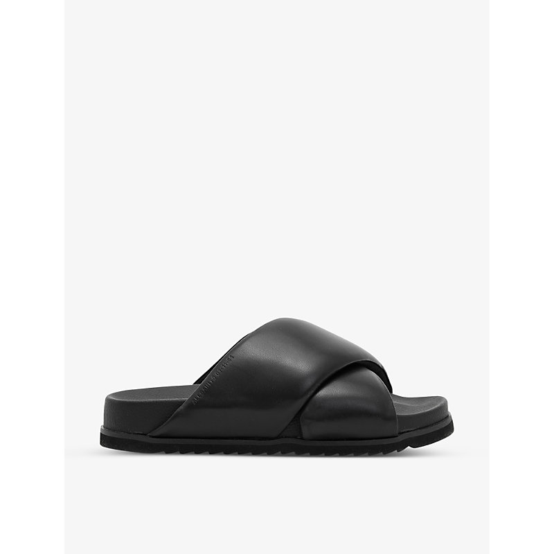 Shop Allsaints Black Saki Crossover-strap Leather Sandals