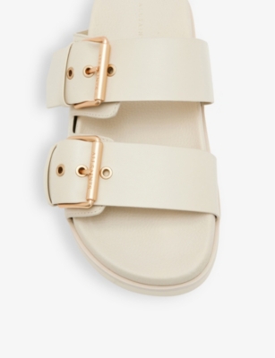 Shop Allsaints Women's Chalk White Sian Double-strap Leather Sandals