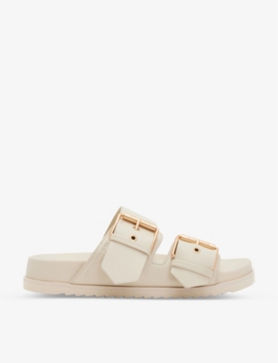 Allsaints Sian Leather Buckle Sandals In Chalk White