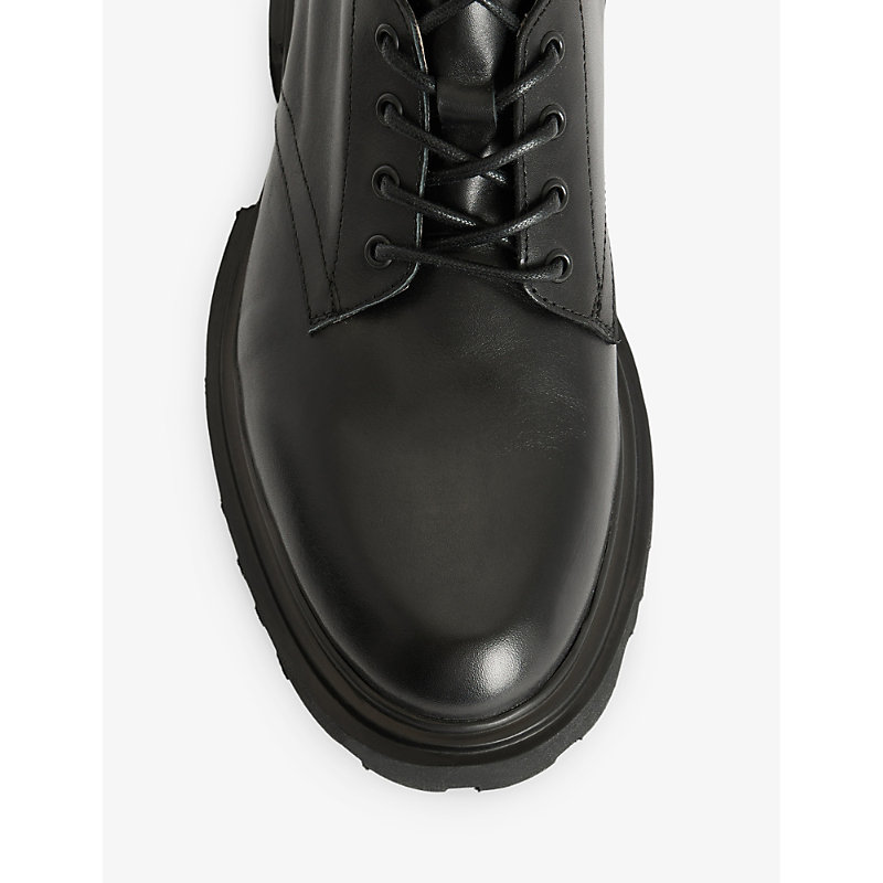 Shop Allsaints Mens Black Vaughan Logo-embossed Lace-up Leather Ankle Boots