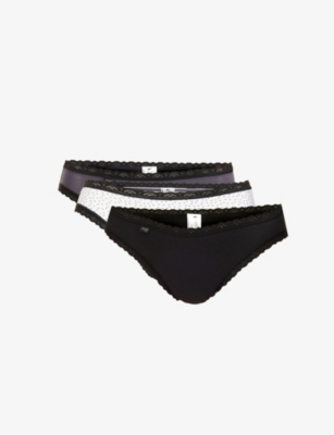 Sloggi Women's Black Combition 24/7 Weekend Mid-rise Stretch-cotton Briefs Pack Of Three In Black Combination