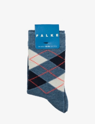 Falke Kids' Classic Argyle Stretch-cotton Blend Socks In Blue/blue