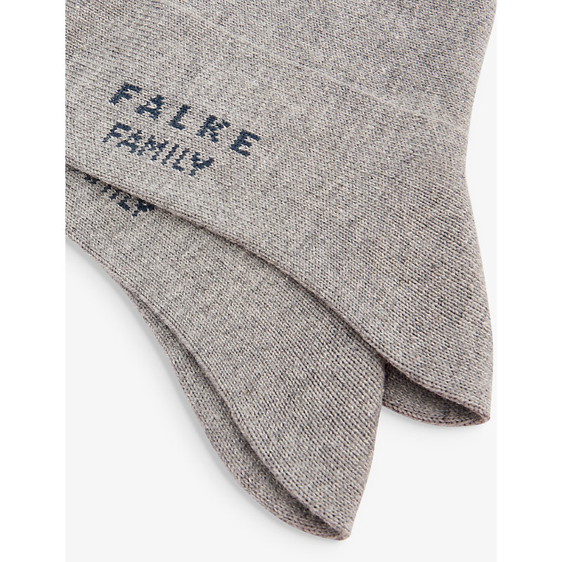 Shop Falke Family So Logo-print Stretch-cotton Blend Ankle Socks 2-13 Years In Light Grey