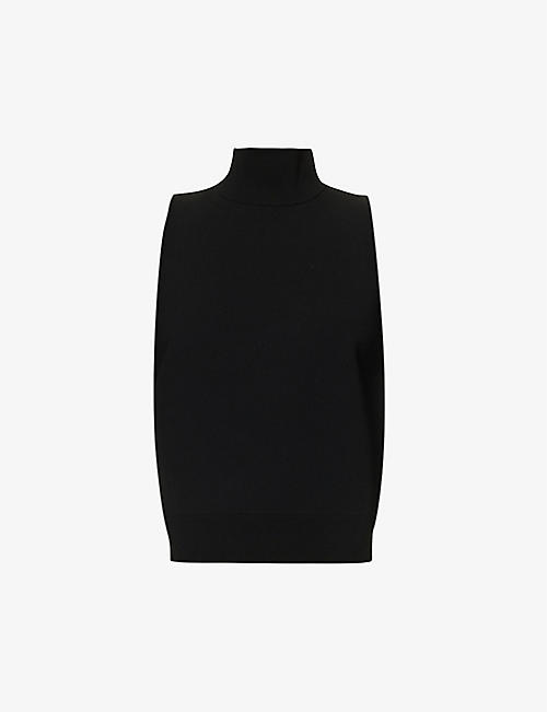 MAX MARA: Nero high-neck relaxed-fit woven-blend top