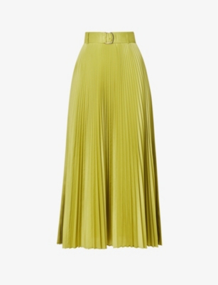 Max Mara Tambuto Pleated Regular-fit Silk-blend Midi Skirt In Lemon