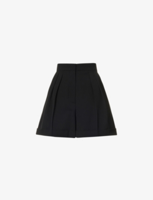 Max Mara Womens Black Bormida Pleated Stretch-wool Shorts