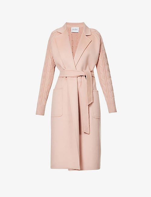 MAX MARA: Hello cable-knit sleeve wool and cashmere-blend coat