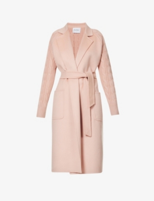 MAX MARA MAX MARA WOMEN'S PINK HELLO CABLE-KNIT SLEEVE WOOL AND CASHMERE-BLEND COAT,67160106