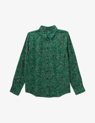 Ikks Womens Light Green Leopard-print Woven Shirt