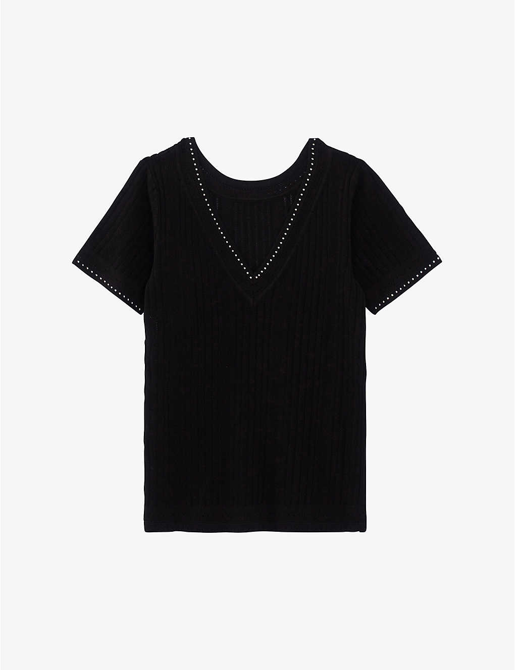 Ikks Womens Black Stud-embellished Short-sleeved Knitted Top