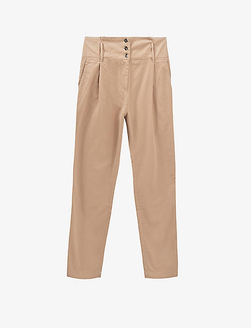 IKKS: Belted straight-leg high-rise cotton trousers
