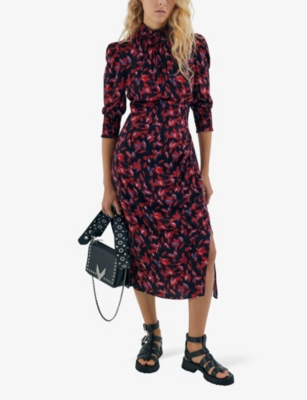 Shop Ikks Floral-print Woven Midi Dress In Red