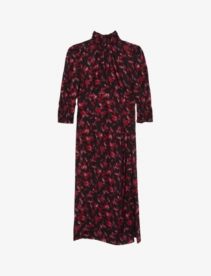 Ikks Womens Red Floral-print Woven Midi Dress