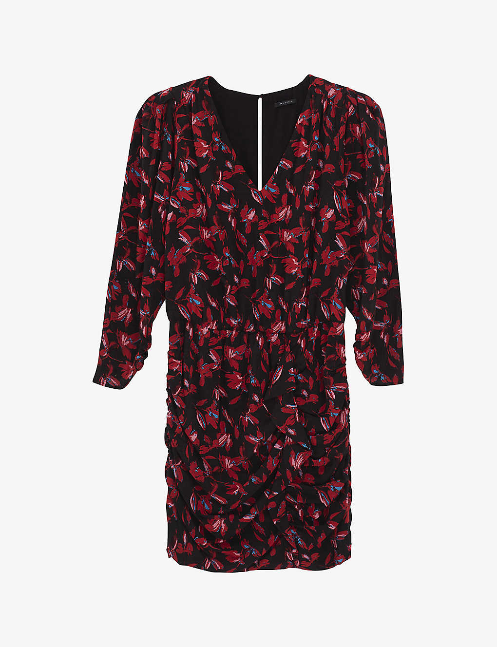 Ikks Womens Red Floral-print Long-sleeved Woven Mini Dress