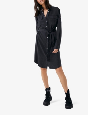 Shop Ikks Cargo-pocket Long-sleeved Woven Mini Dress In Black