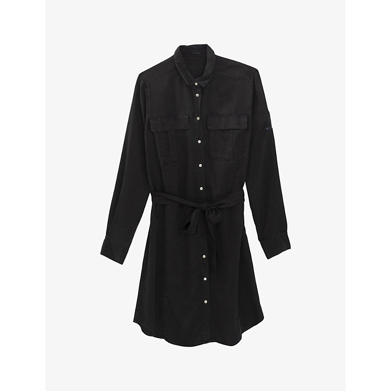 Ikks Womens Black Cargo-pocket Long-sleeved Woven Mini Dress