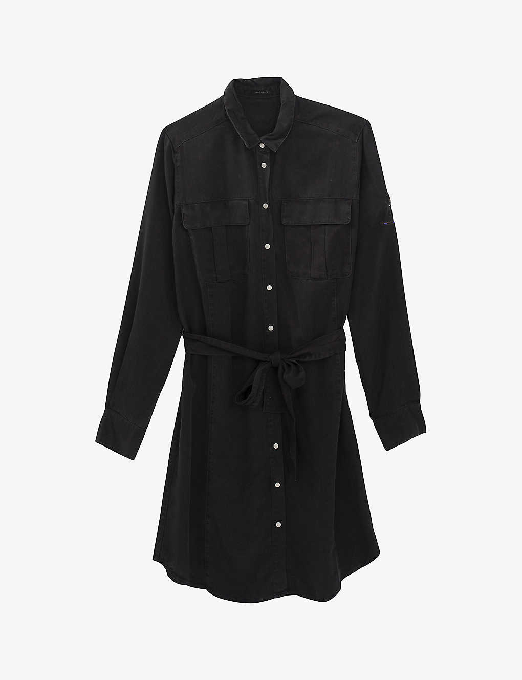 Ikks Womens Black Cargo-pocket Long-sleeved Woven Mini Dress