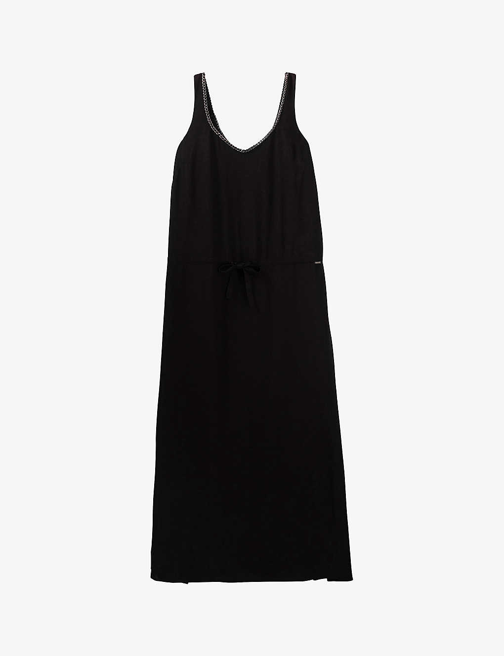 Ikks Womens Black Chain-embellished Woven Maxi Dress