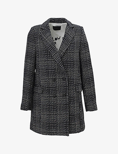IKKS: Checked-pattern double-breasted cotton-blend coat