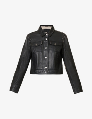 IKKS: Cropped studded leather jacket