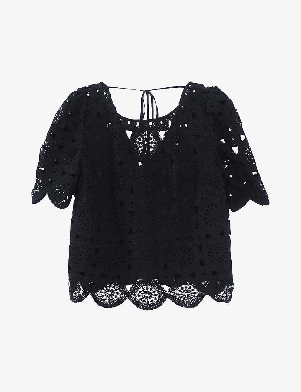 Ikks Womens Black Crochet-pattern Cotton Top